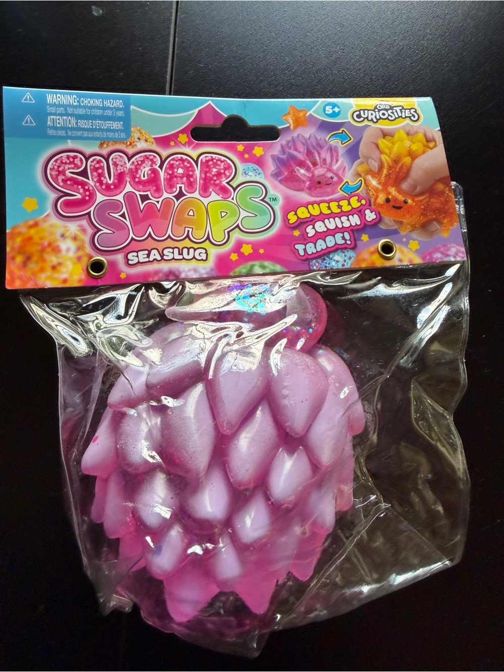 New Orb Sugar Swaps Pink Squishy 5" Squeeze Textured Glitter Toy 5+ Sea Slug